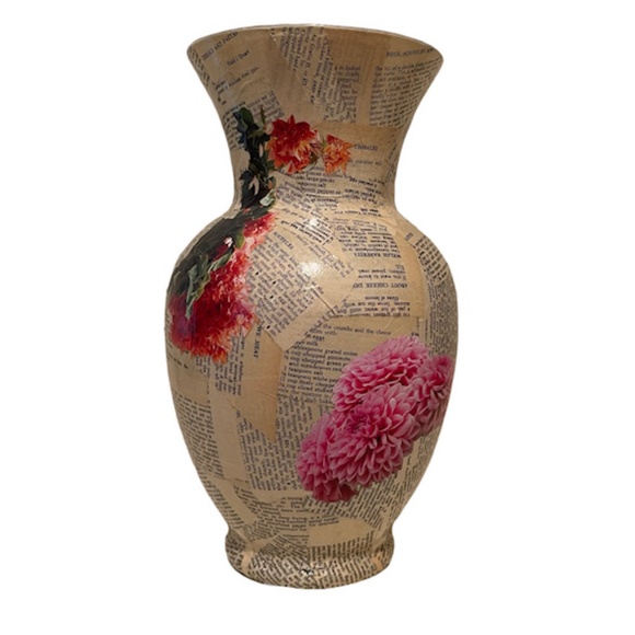 Handmade Decoupage vase by Frances Sheldon Collection.